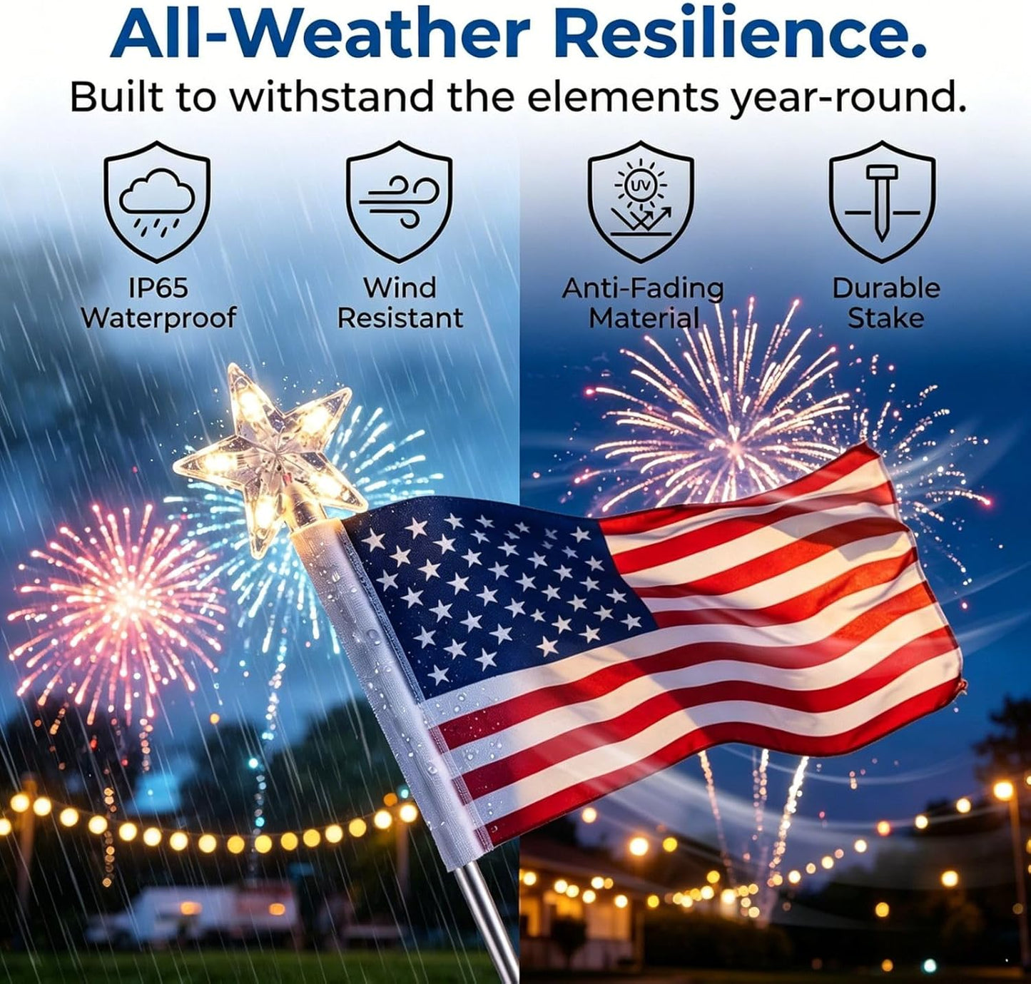 Solar American Flag Light Set, 8 Pack American Flags Pole Pathway Lights, Patriotic Waterproof LED Outdoor Yard Garden with 8 Lighting Modes for 4Th of July Decoration (Flag Lights 1 Set)