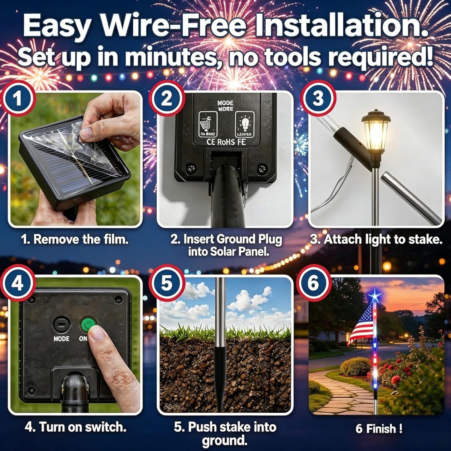 Solar American Flag Light Set, 8 Pack American Flags Pole Pathway Lights, Patriotic Waterproof LED Outdoor Yard Garden with 8 Lighting Modes for 4Th of July Decoration (Flag Lights 1 Set)